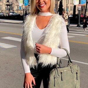 White Faux Fur Knit Vest